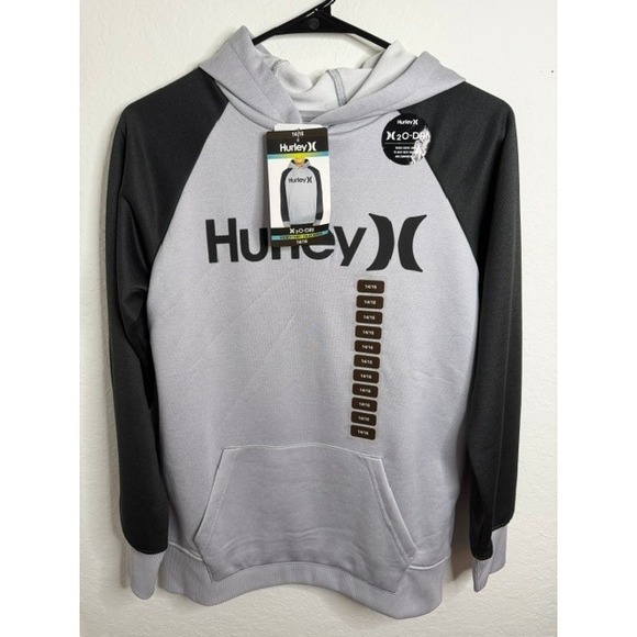 Hurley Other - Hurley H2O-Dri French Terry Solar Hoodie Mens Grey Black Raglan Pullover NEW